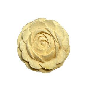 Vintage Hand-Carved Bone Rose Brooch Pin With Metal Clasp